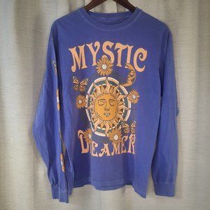 Periwinkle Mystic Dreamer Celestial BOHO Long Sleeve Tee Size Large, Cozy Lounge